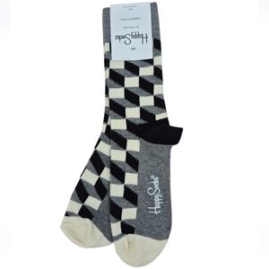 Happy Socks Womens Crew Optical Illusion Socks in Gray and Black